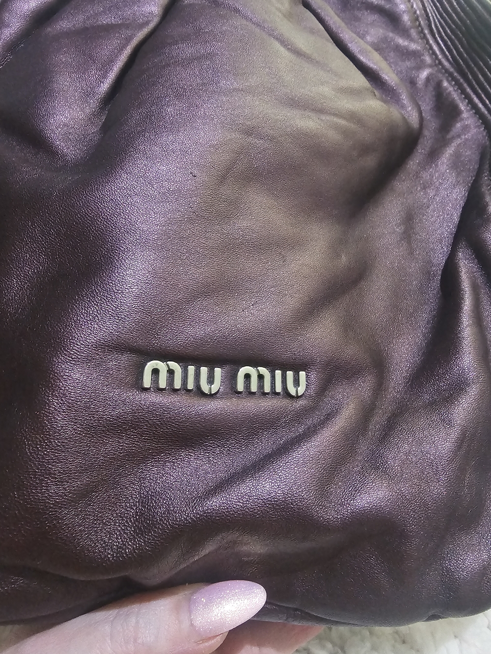 Miu Miu Plum Leather Shoulder Bag with Silver Logo